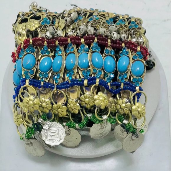 Turquoise Stone Choker: Handmade Kuchi Tribal Necklace with Coins